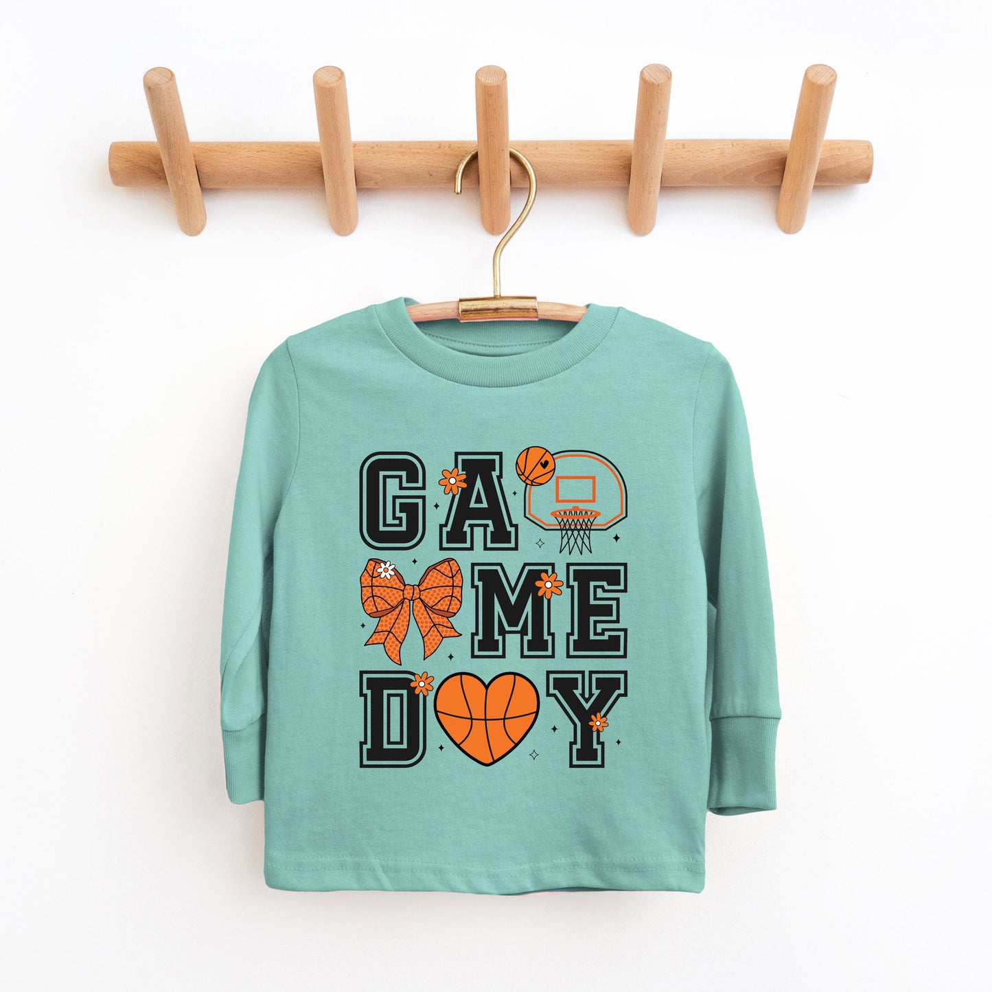 Basketball Game Day Coquette | Youth Graphic Long Sleeve Tee