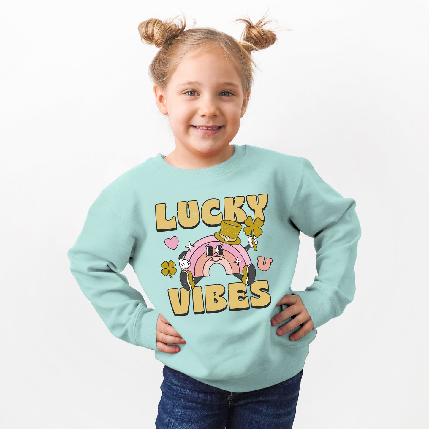 Lucky Vibes Cartoon Rainbow | Youth Ultra-Soft Graphic Sweatshirt