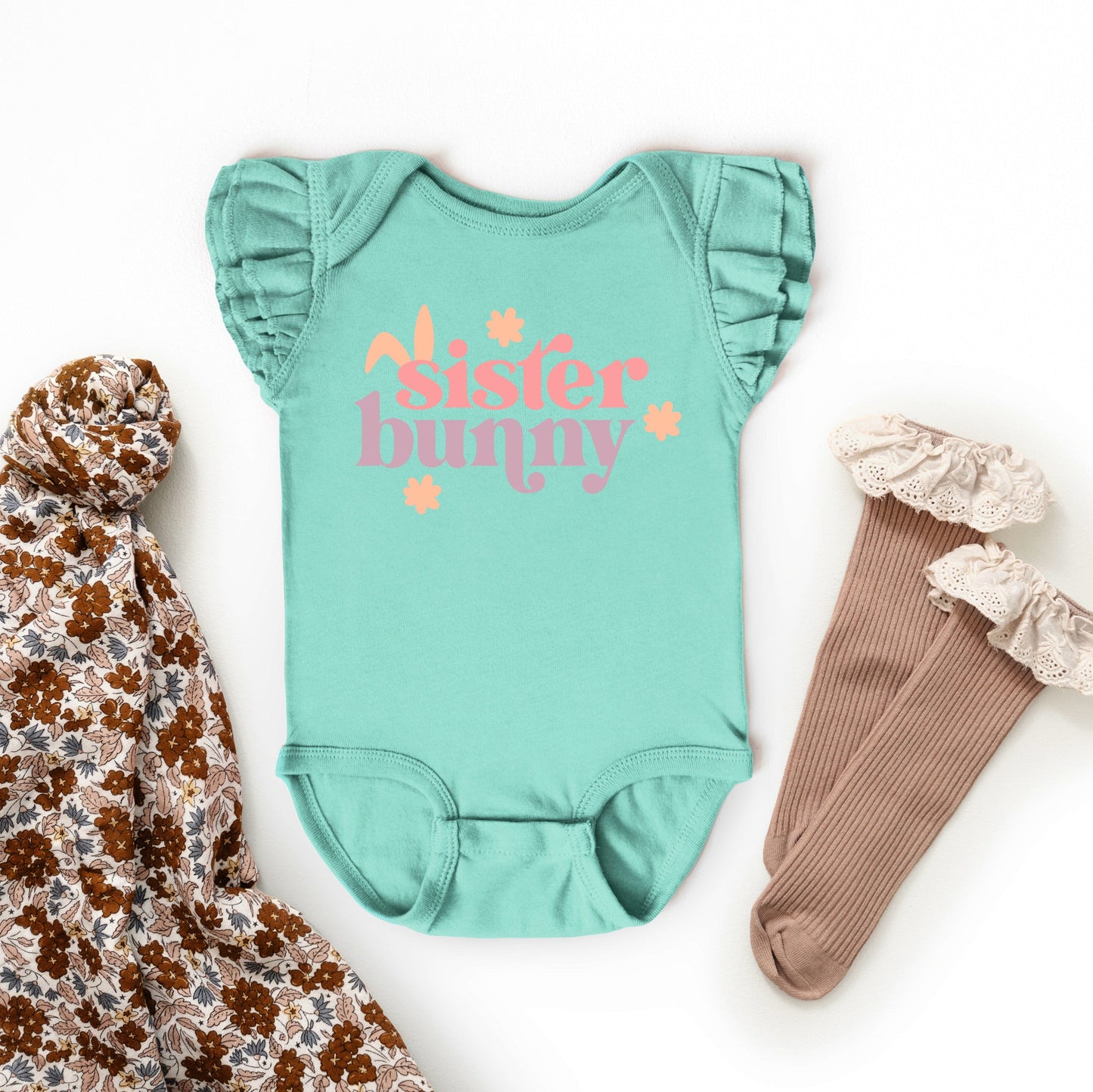Sister Bunny | Baby Graphic Flutter Sleeve Onesie