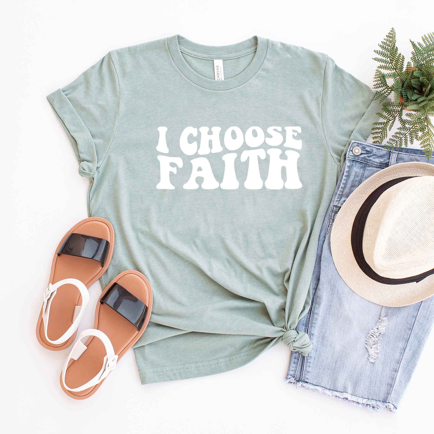 Retro I Choose Faith Wavy | Short Sleeve Crew Neck