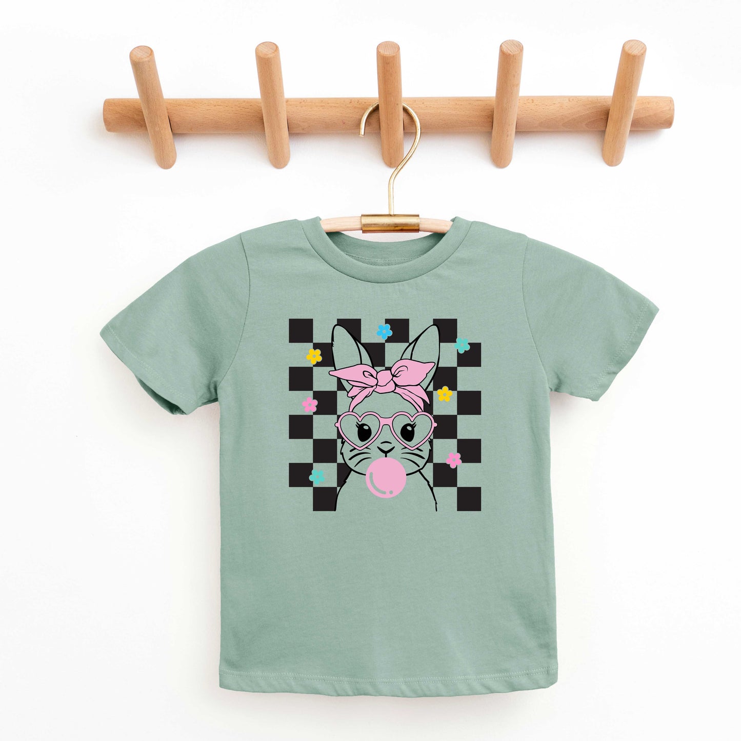 Checkered Groovy Bunny | Youth Short Sleeve Crew Neck