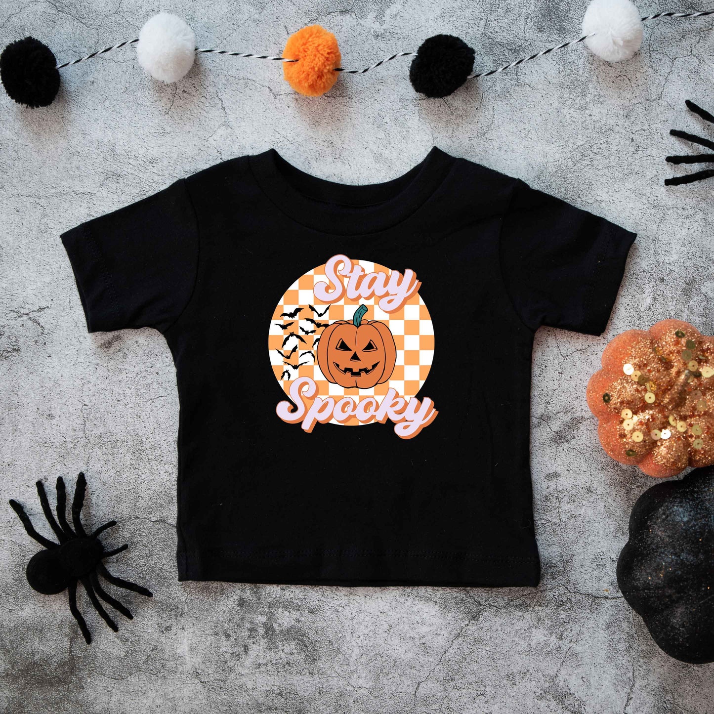Stay Spooky Bats Checkered | Toddler Graphic Short Sleeve Tee