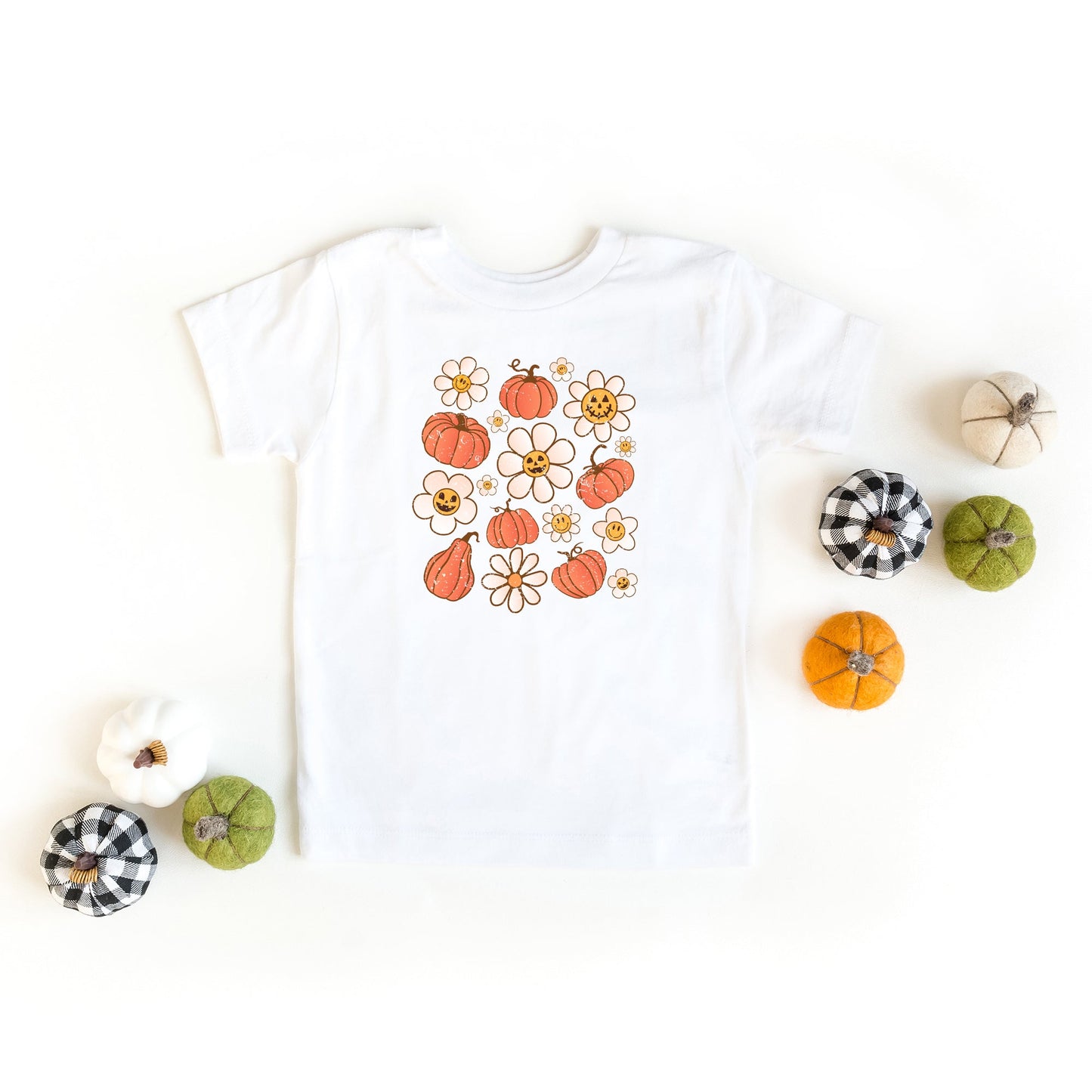 Distressed Flowers And Pumpkins | Toddler Short Sleeve Crew Neck