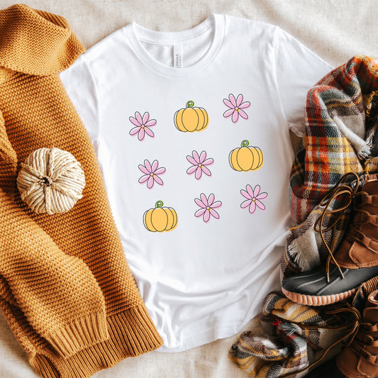 Pumpkin and Flowers | Short Sleeve Crew Neck