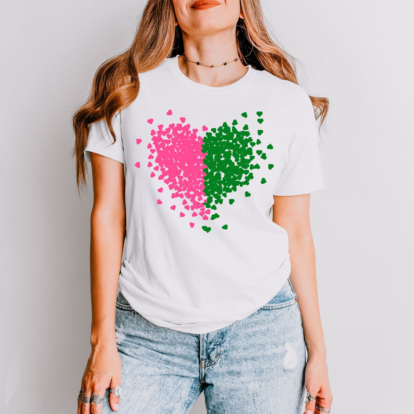 Pink and Green Hearts | Short Sleeve Crew Neck