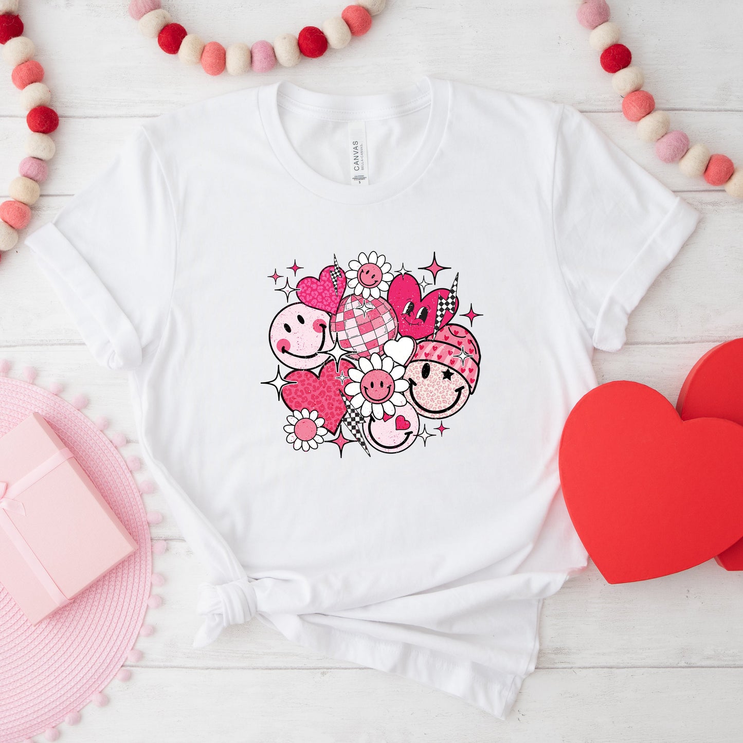 Pink Flower Hearts | Short Sleeve Crew Neck
