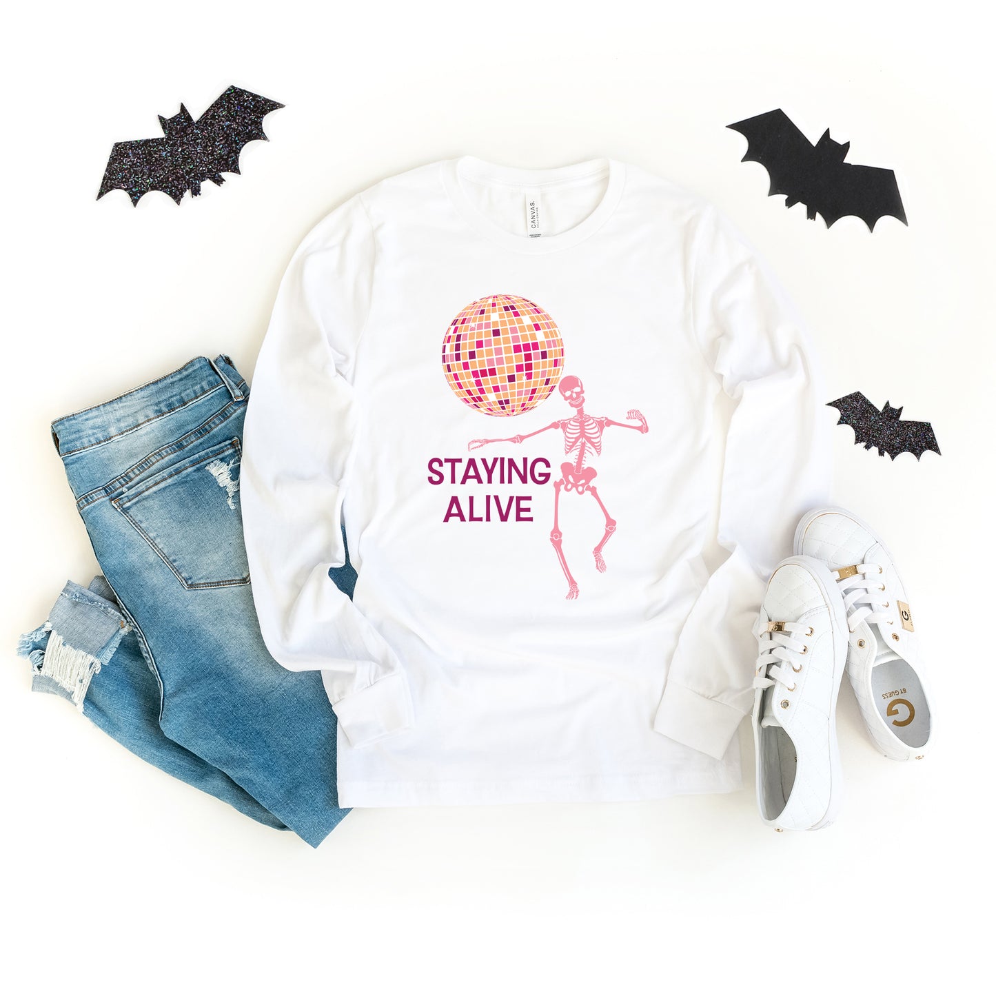 Staying Alive Disco Ball | Long Sleeve Crew Neck