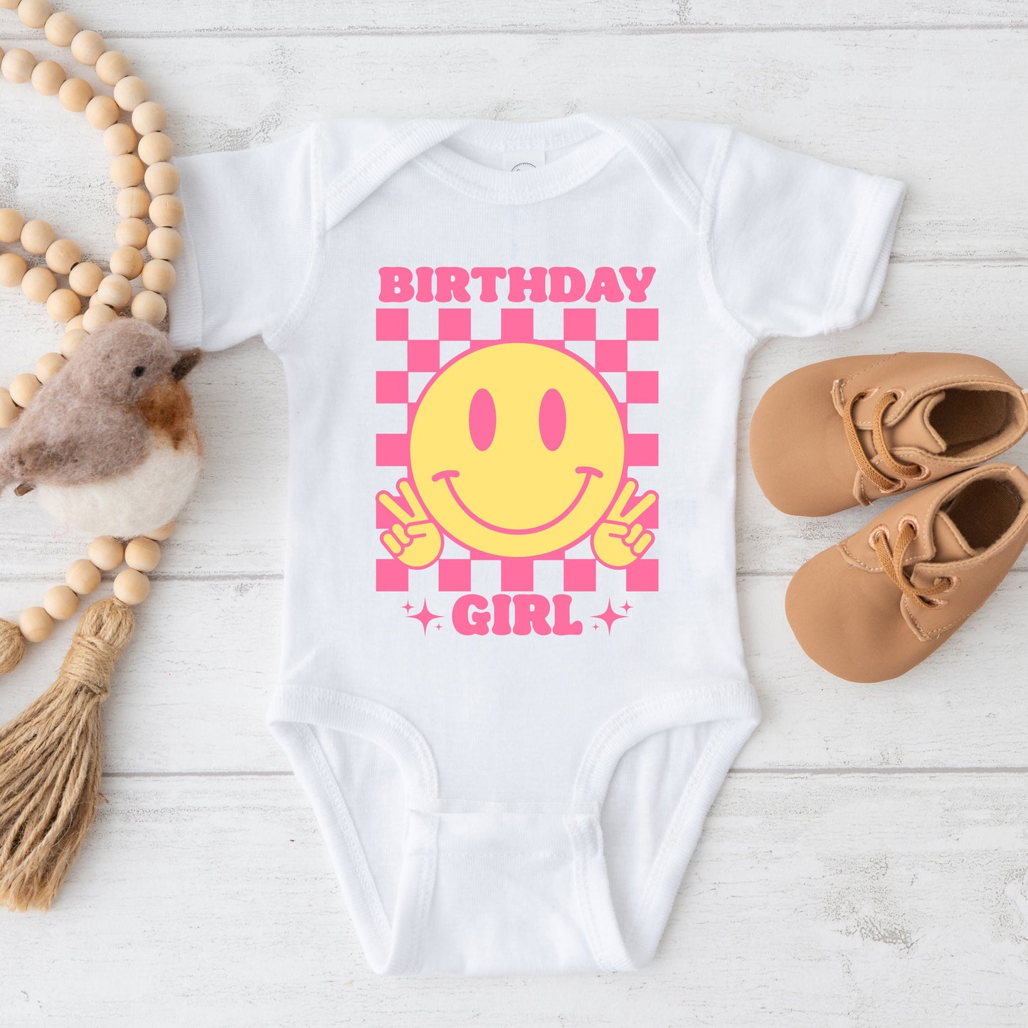 Birthday Girl Checkered | Baby Graphic Short Sleeve Onesie