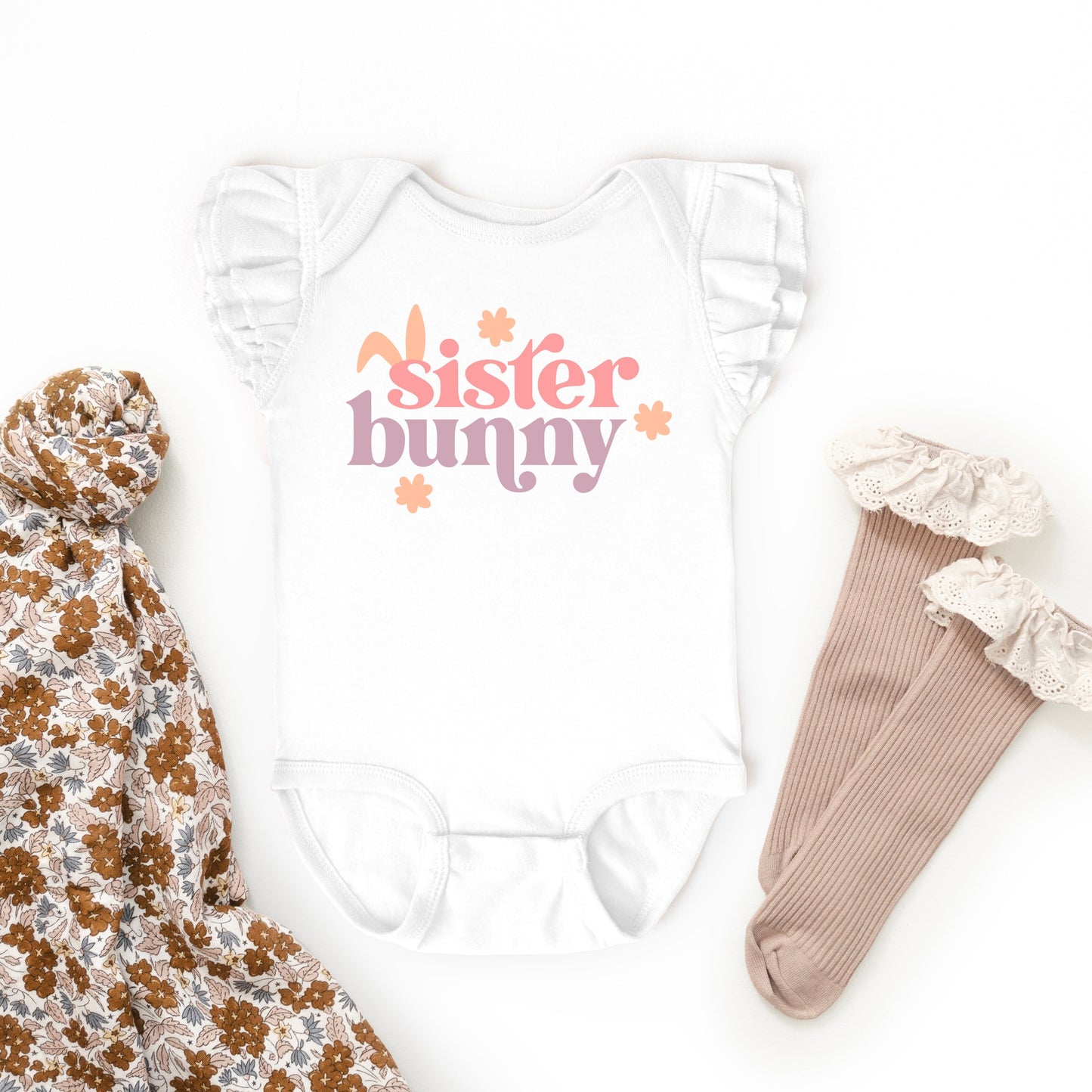 Sister Bunny | Baby Graphic Flutter Sleeve Onesie