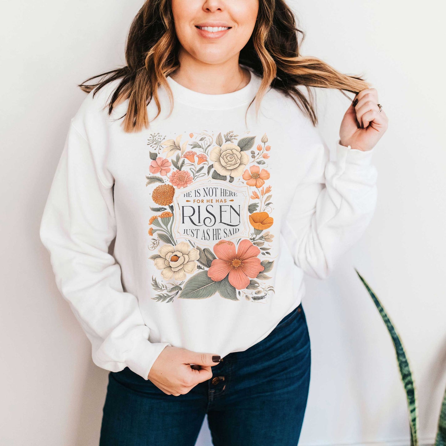 He Has Risen Distressed Floral | Sweatshirt