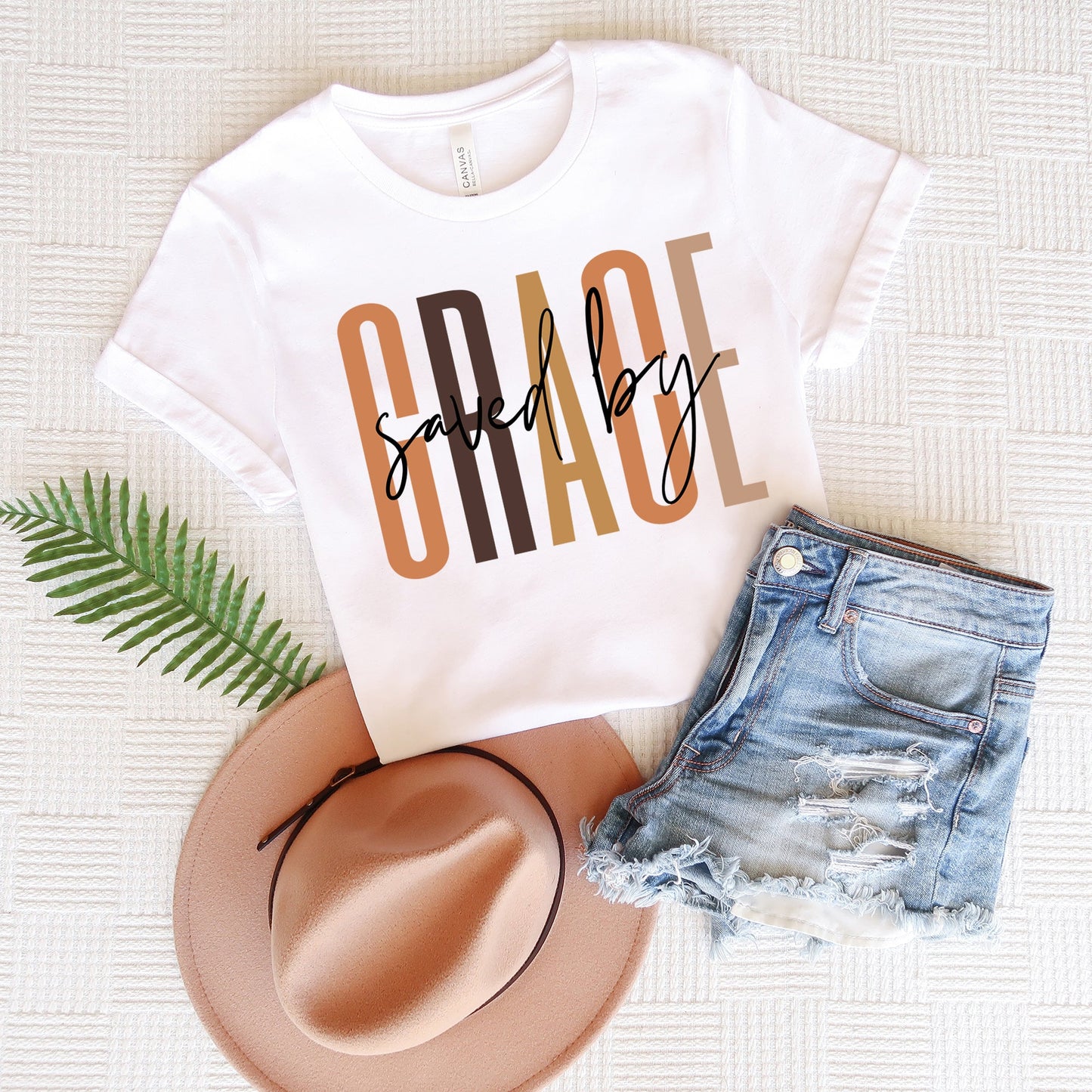 Saved By Grace Cursive | Short Sleeve Crew Neck