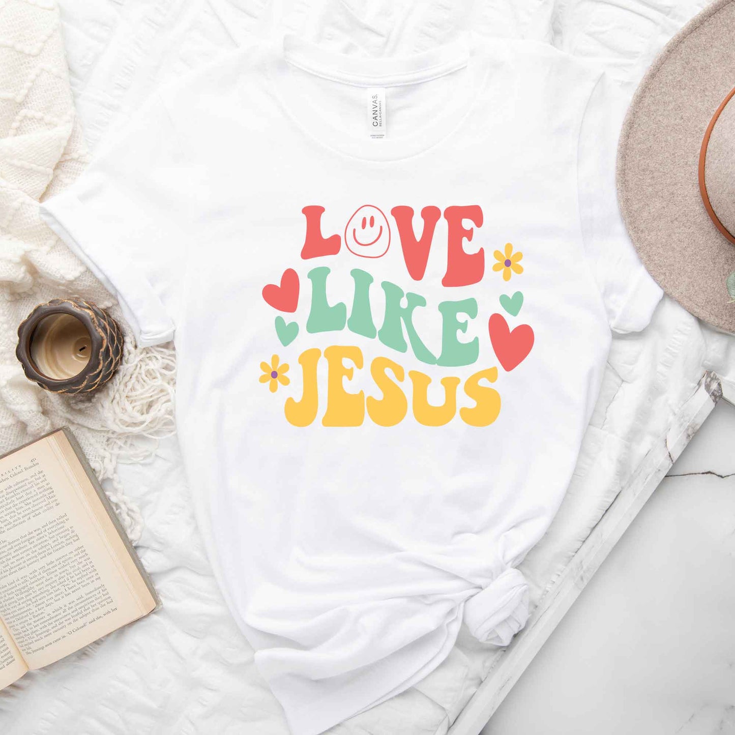 Love Like Jesus Retro Flowers | Short Sleeve Crew Neck