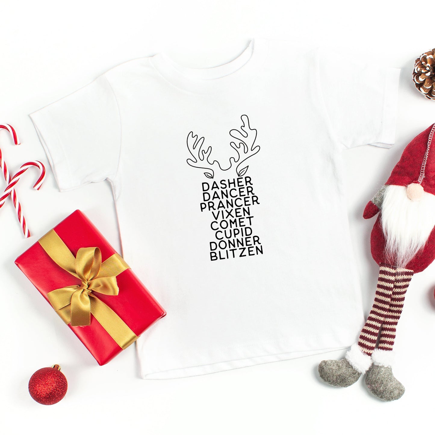 Reindeer Names Antlers | Toddler Short Sleeve Crew Neck