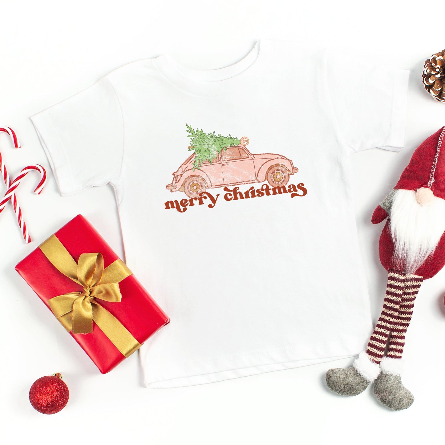 Merry Christmas Pink Car | Toddler Short Sleeve Crew Neck