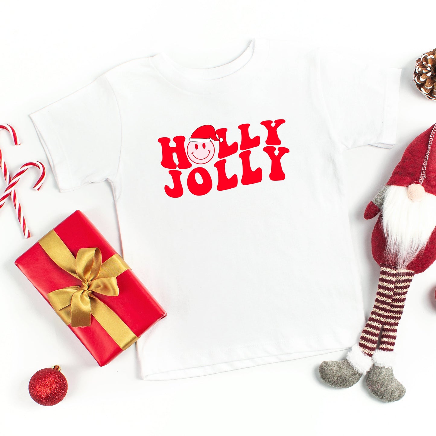 Holly Jolly Smiley Face | Toddler Short Sleeve Crew Neck