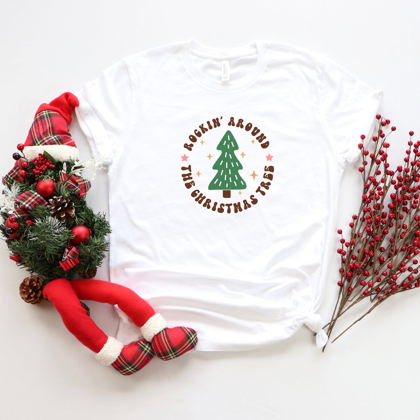 Retro Rockin Around Tree | Youth Short Sleeve Crew Neck