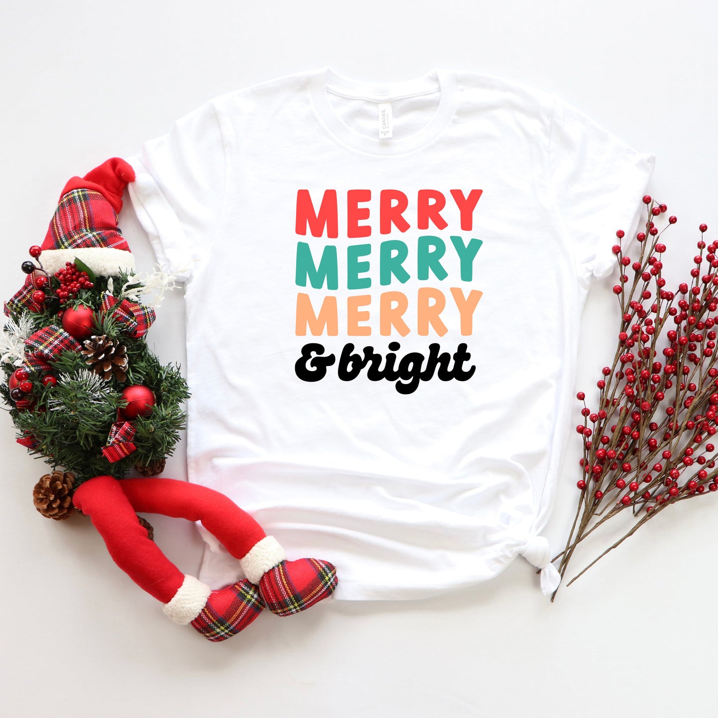 Merry And Bright Stacked | Youth Short Sleeve Crew Neck