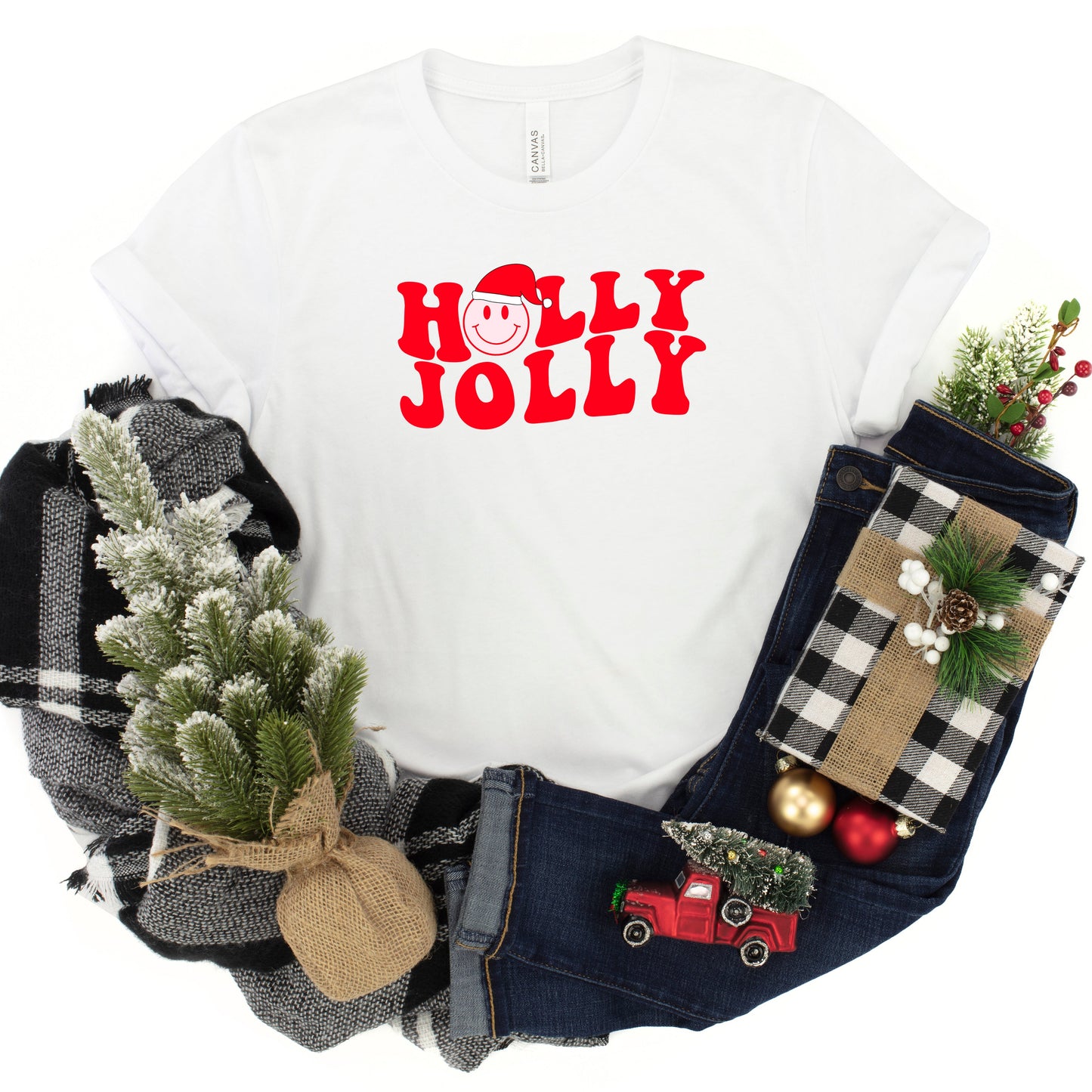 Holly Jolly Smiley Face | Youth Short Sleeve Crew Neck