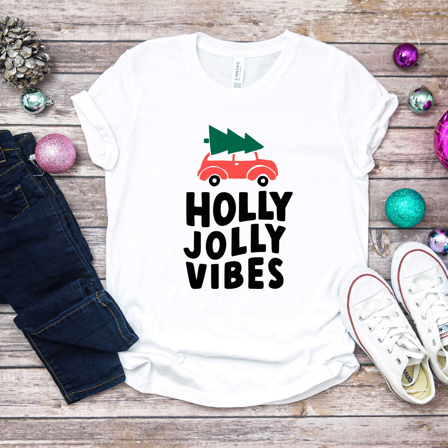 Holly Jolly Vibes Car | Youth Short Sleeve Crew Neck