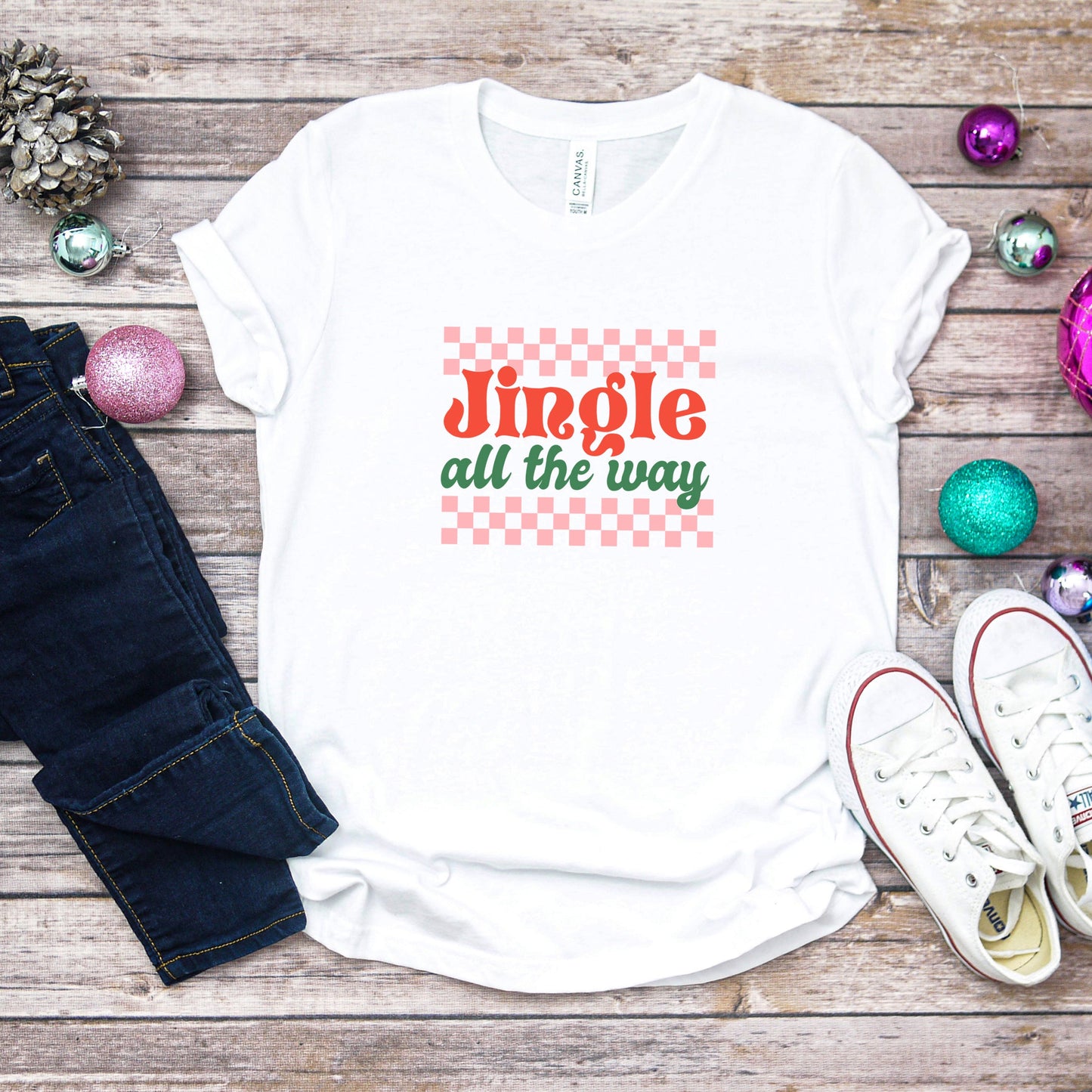 Jingle All The Way Checkered | Youth Short Sleeve Crew Neck