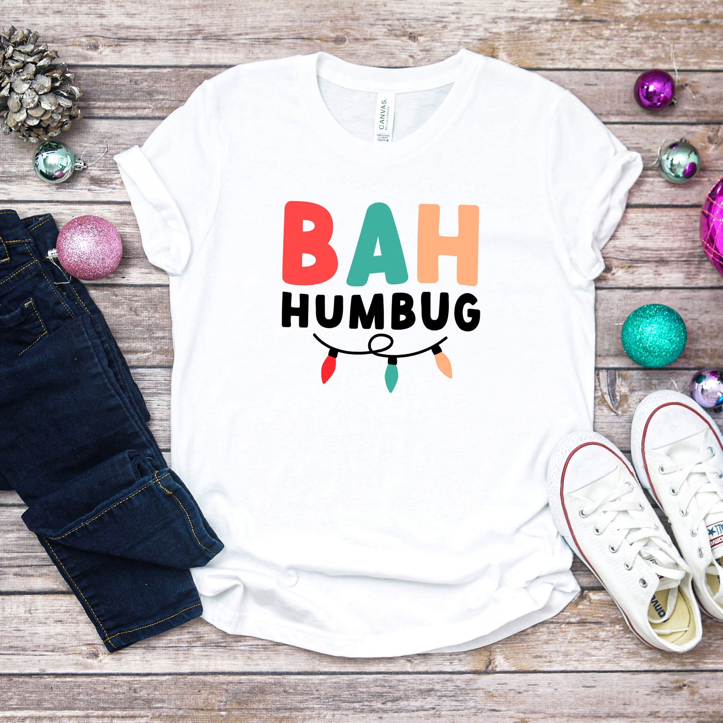 Bah Humbug Lights | Youth Short Sleeve Crew Neck
