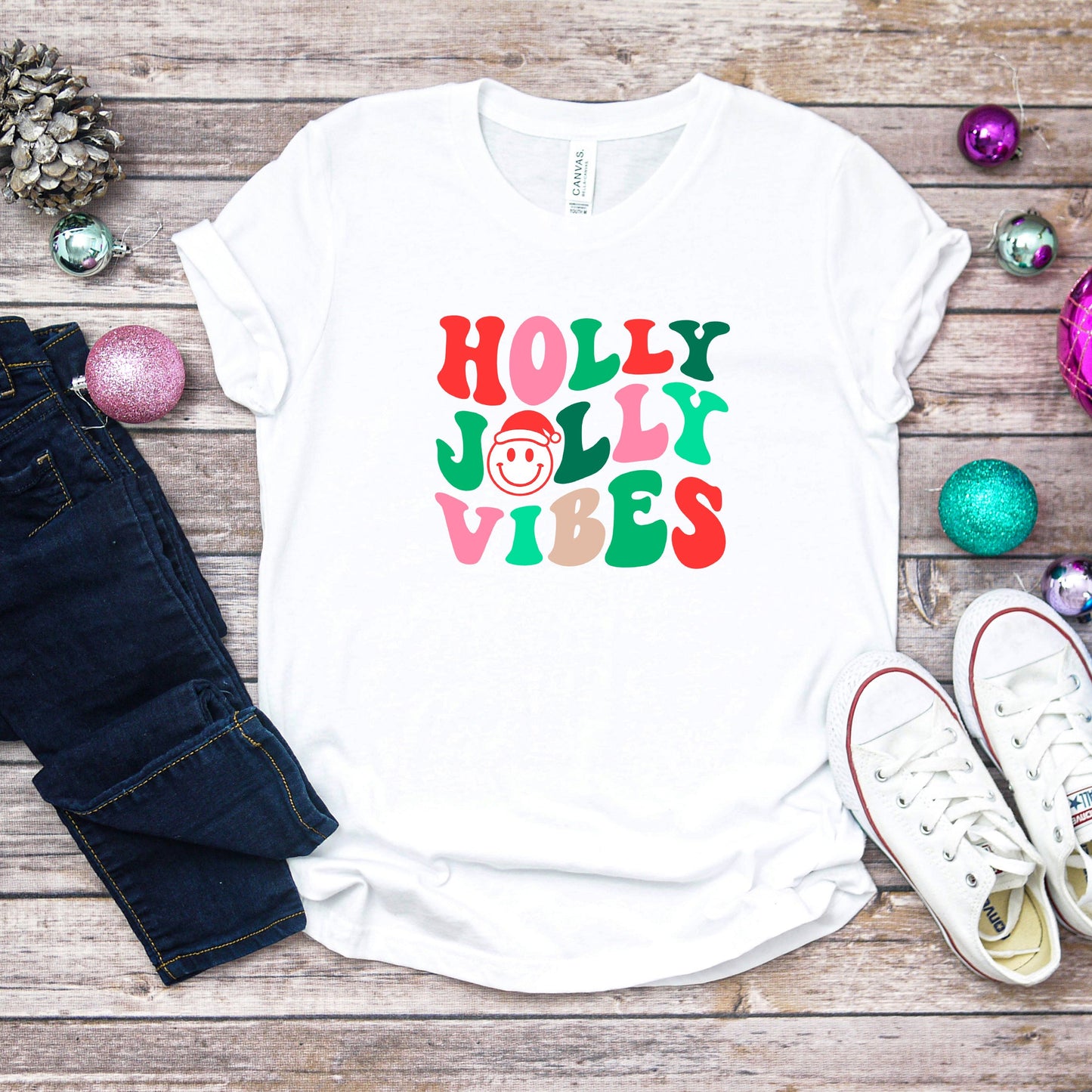 Holly Jolly Vibes Smile | Youth Short Sleeve Crew Neck