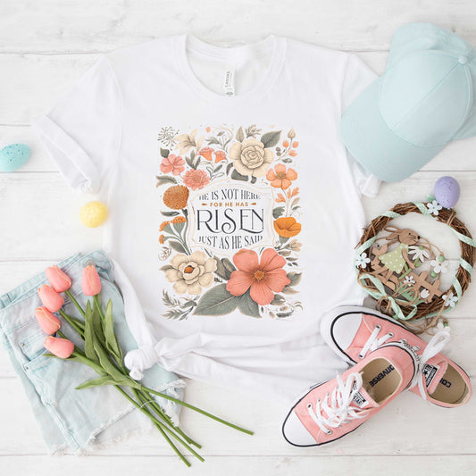 He Has Risen Distressed Floral | Short Sleeve Crew Neck