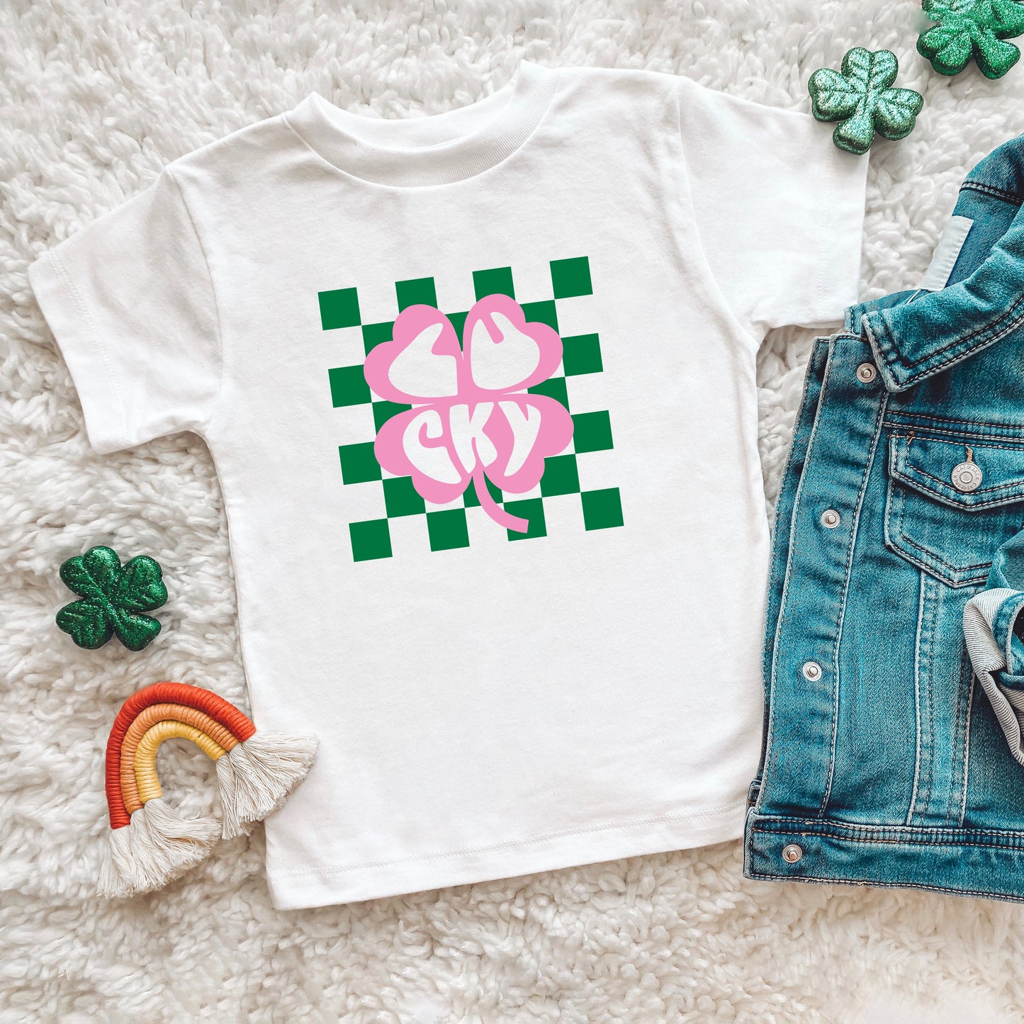 Lucky Clover Checkered | Youth Short Sleeve Crew Neck