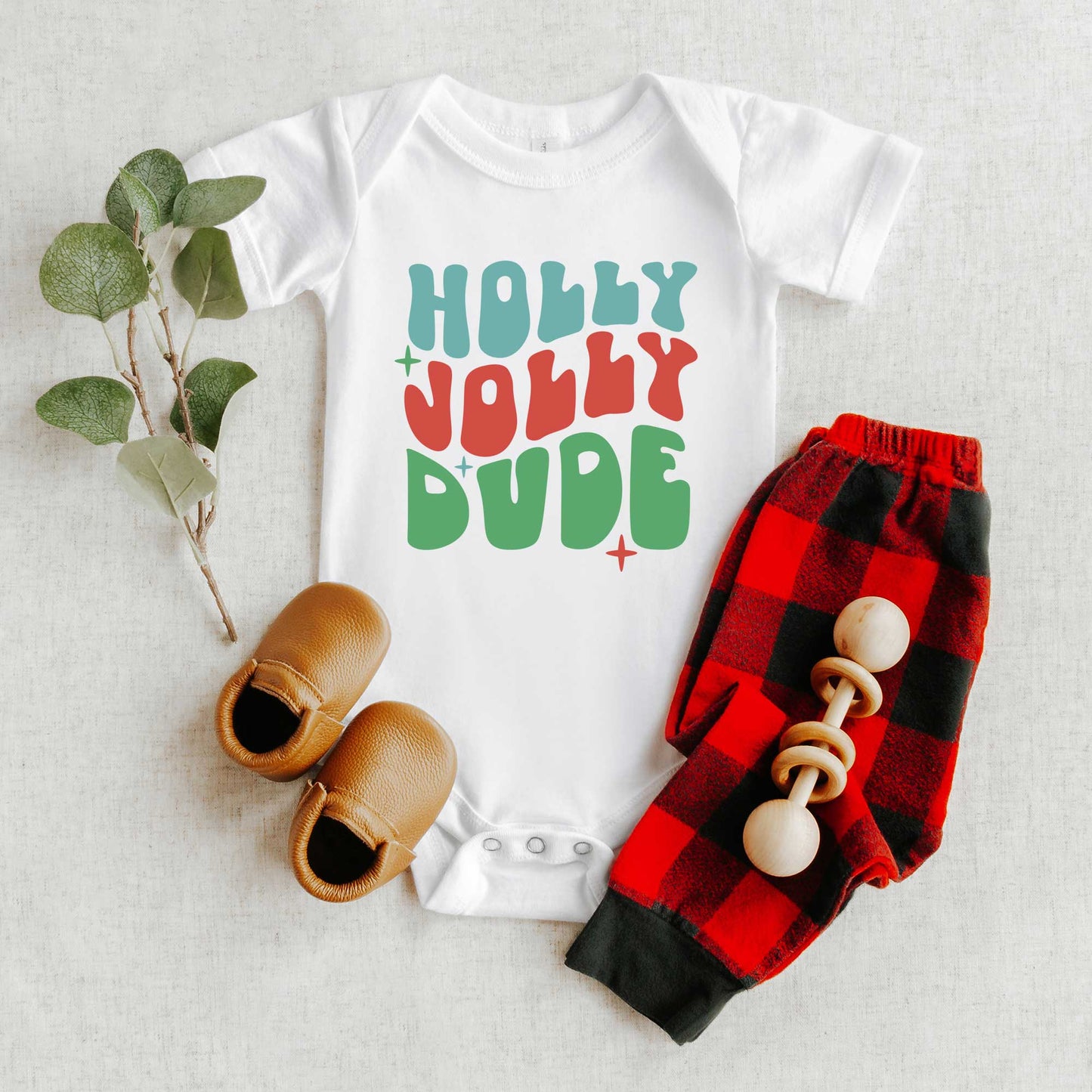Holly Jolly Dude Wavy | Baby Graphic Short Sleeve Onesie