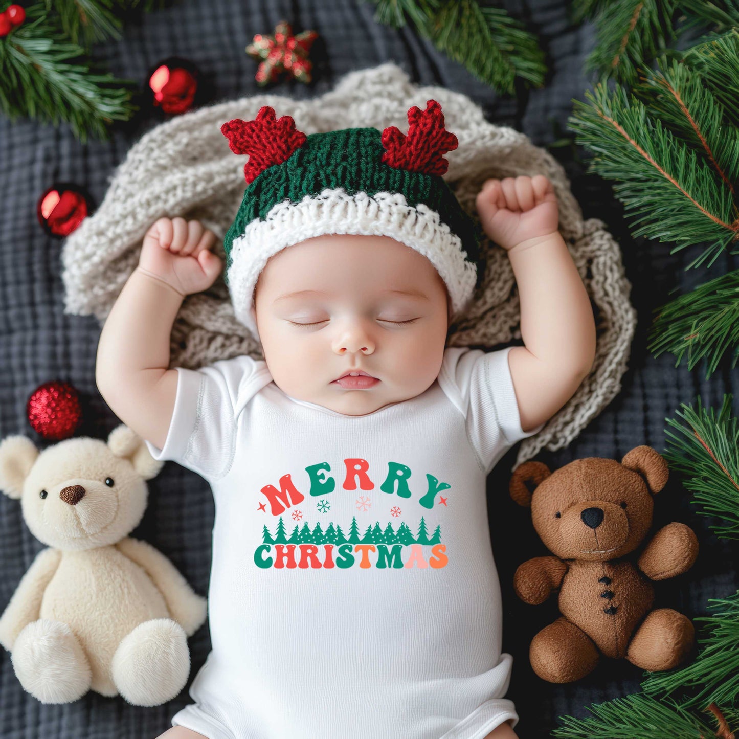 Merry Christmas Trees | Baby Graphic Short Sleeve Onesie