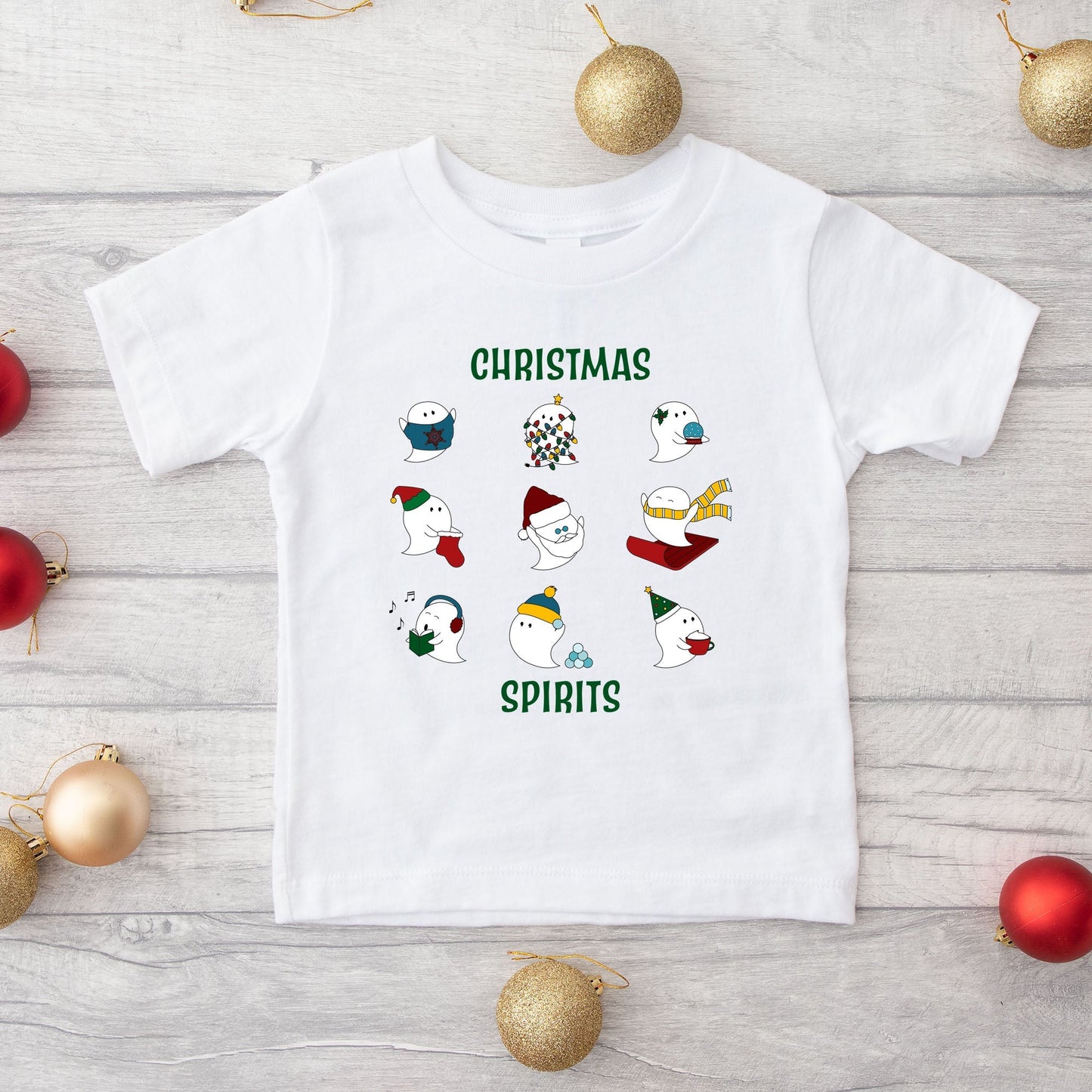 Christmas Spirits Green Words | Toddler Graphic Short Sleeve Tee