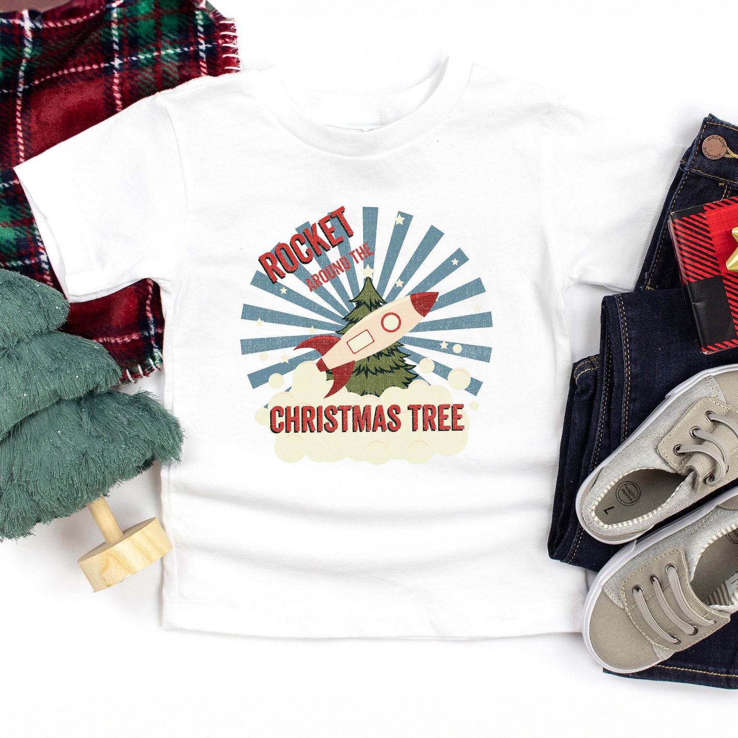 Rocket Around The Christmas Tree | Toddler Graphic Short Sleeve Tee