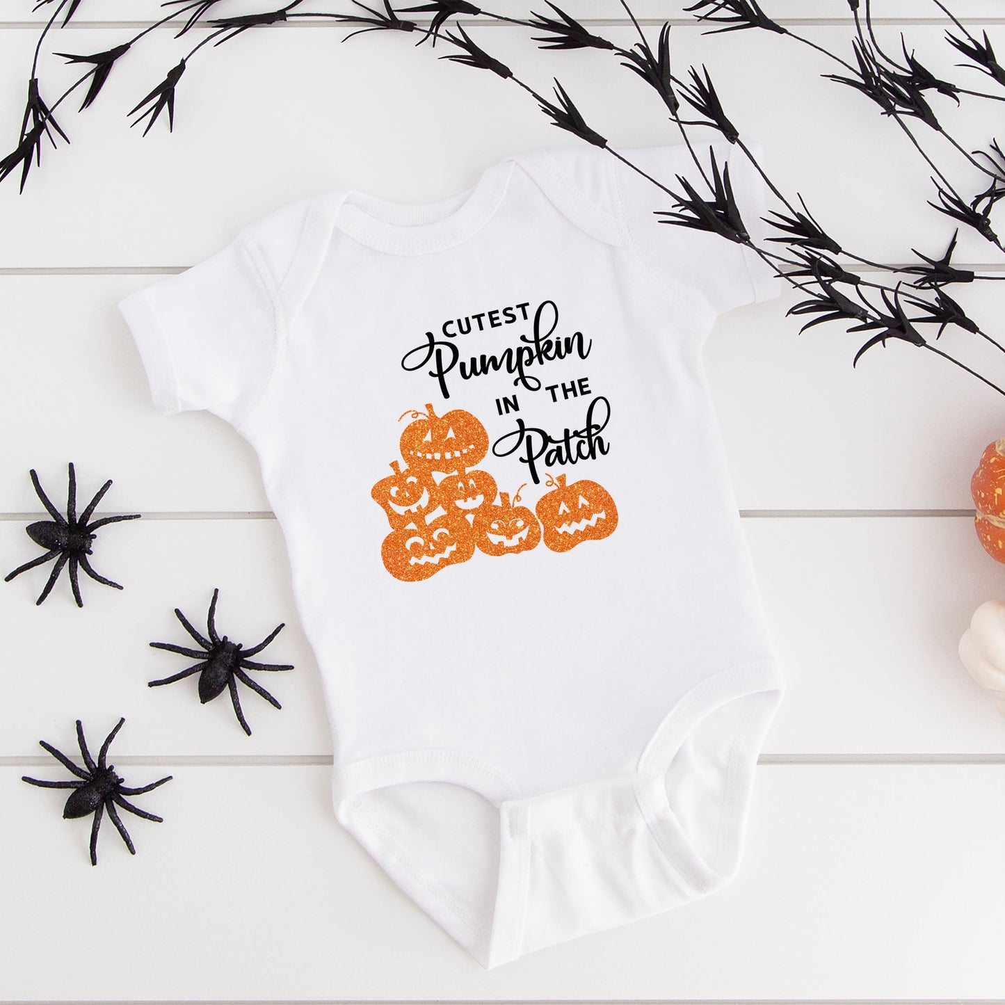 Cutest Pumpkin In The Patch Glitter | Baby Graphic Short Sleeve Onesie