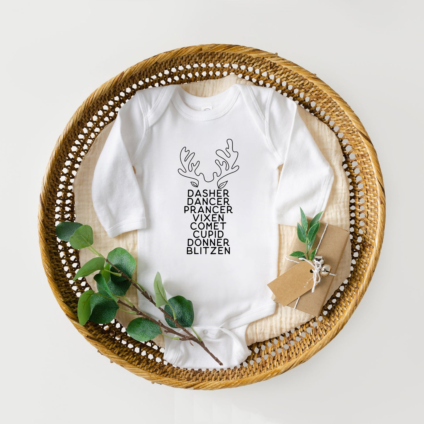 Reindeer Names Antlers | Baby Long Sleeve Onesie