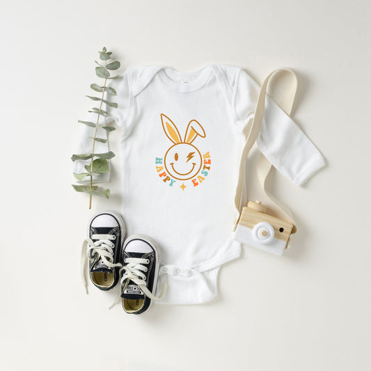Happy Easter Smiley Lightning Bolt | Baby Long Sleeve Onesie