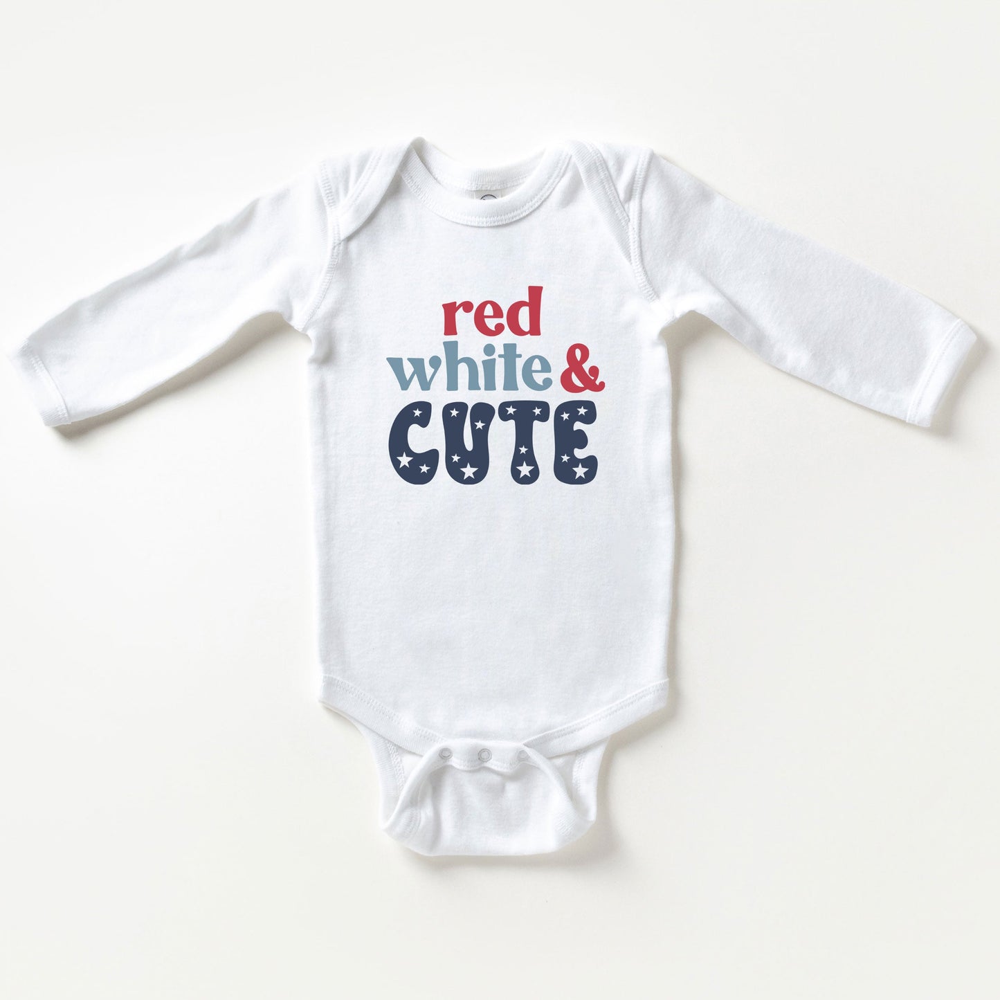 Red White And Cute Stars | Baby Long Sleeve Onesie