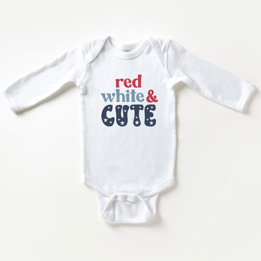 Red White And Cute Stars | Baby Long Sleeve Onesie