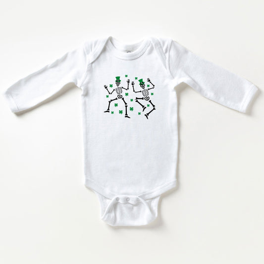 Shamrocks And Dancing Skeletons | Baby Long Sleeve Onesie