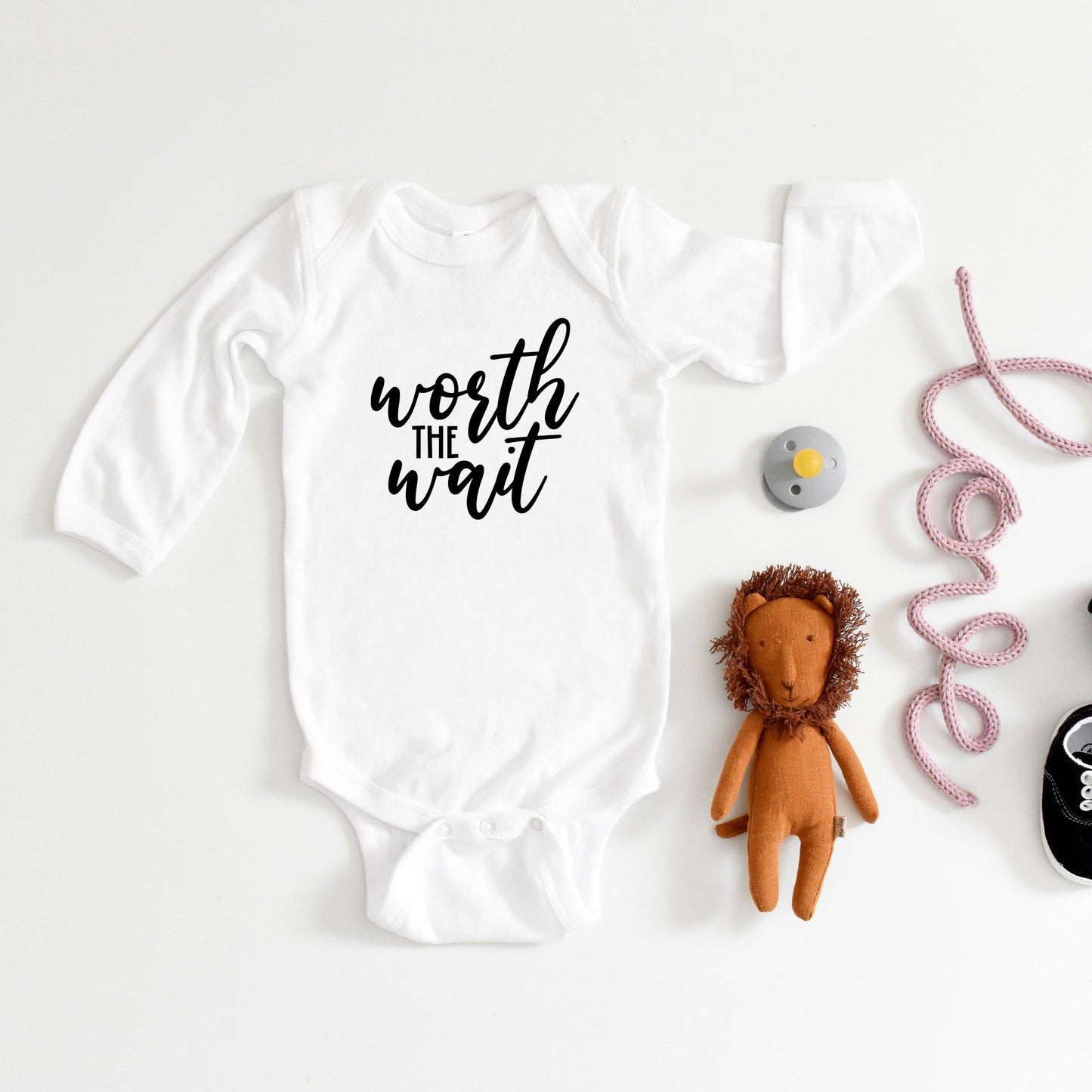 Worth The Wait Fancy Script | Baby Long Sleeve Onesie