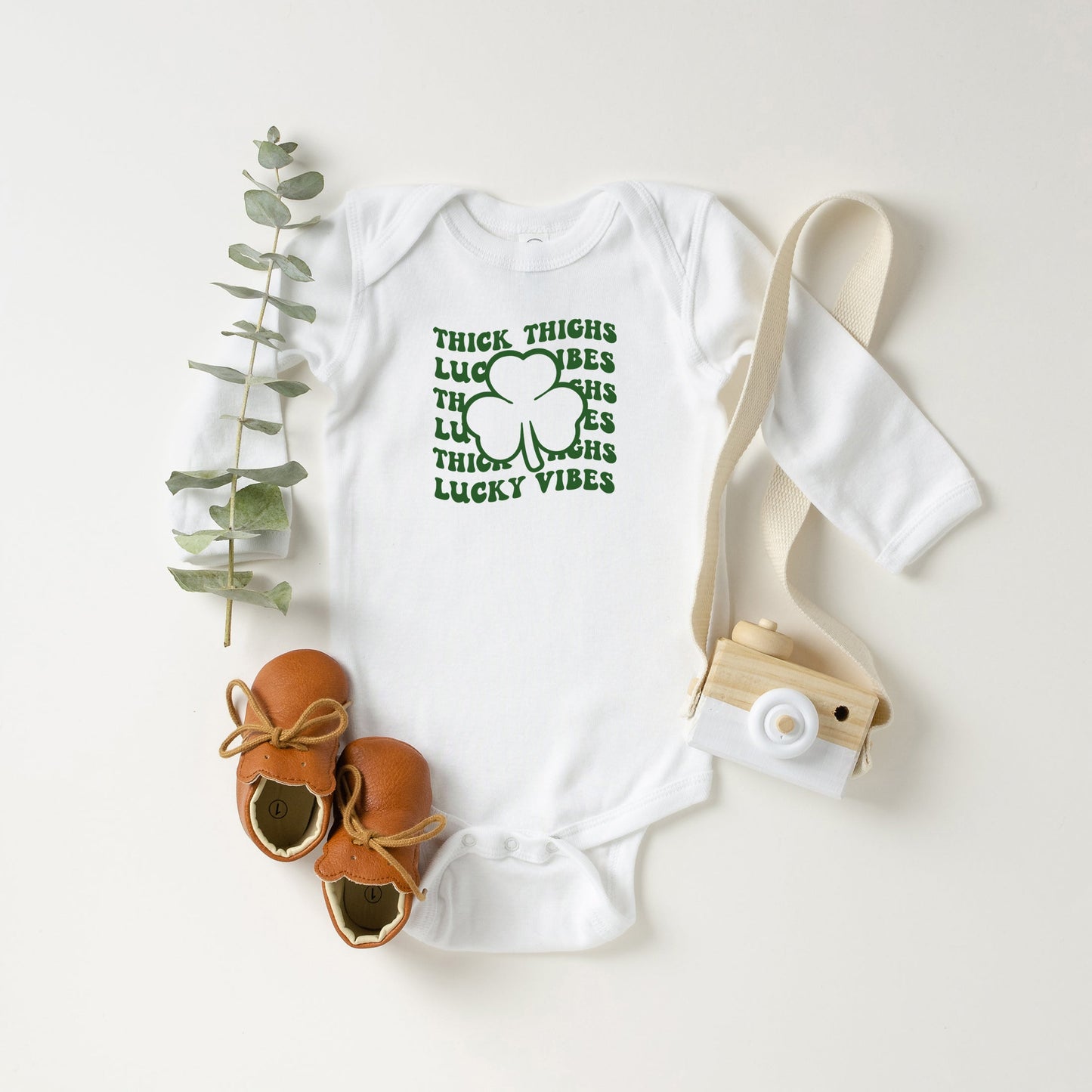 Thick Thighs Lucky Vibes | Baby Long Sleeve Onesie