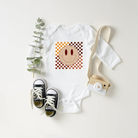 Fall Checkered Smiley | Baby Long Sleeve Onesie