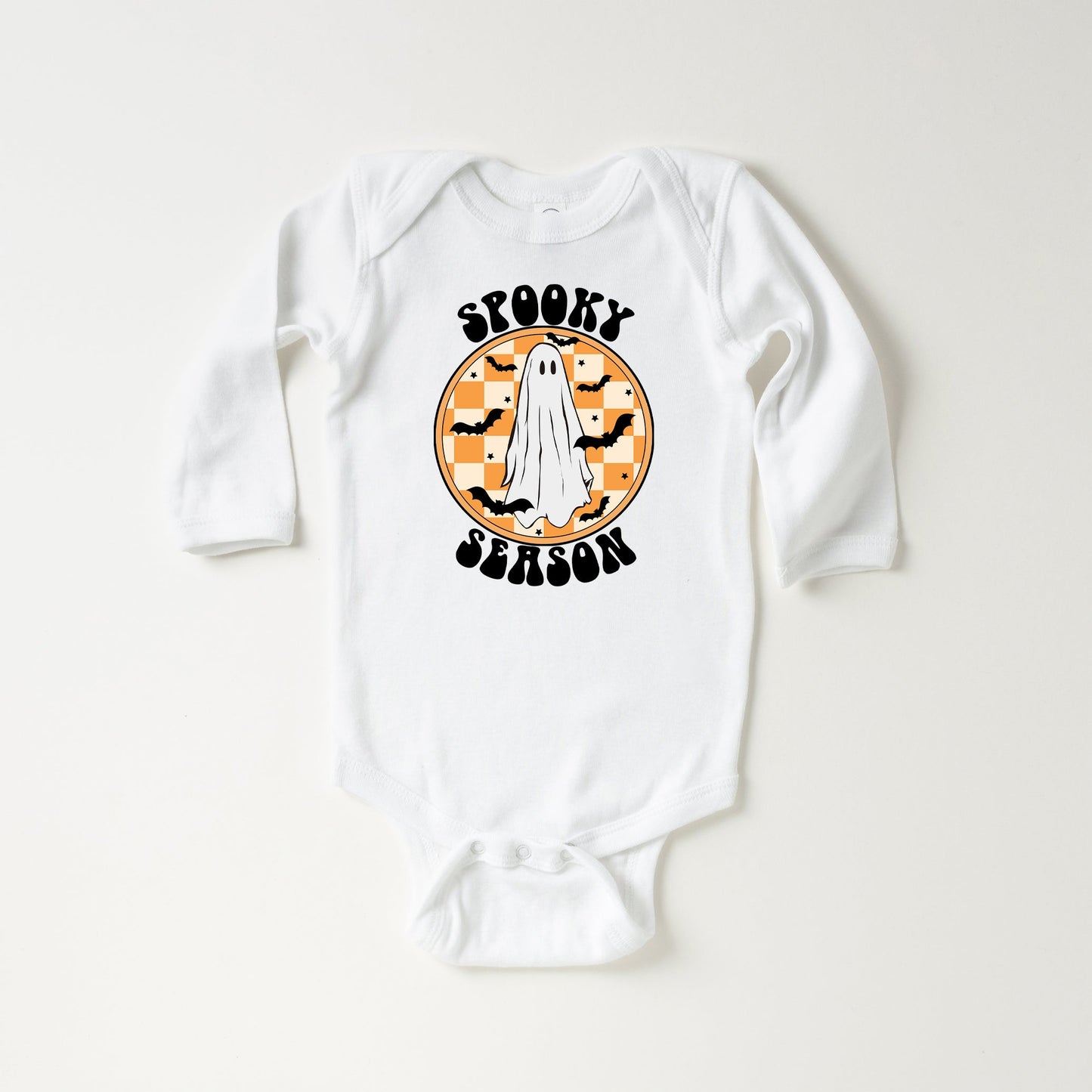 Spooky Season Checkered Ghost | Baby Long Sleeve Onesie