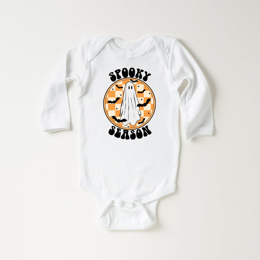 Spooky Season Checkered Ghost | Baby Long Sleeve Onesie