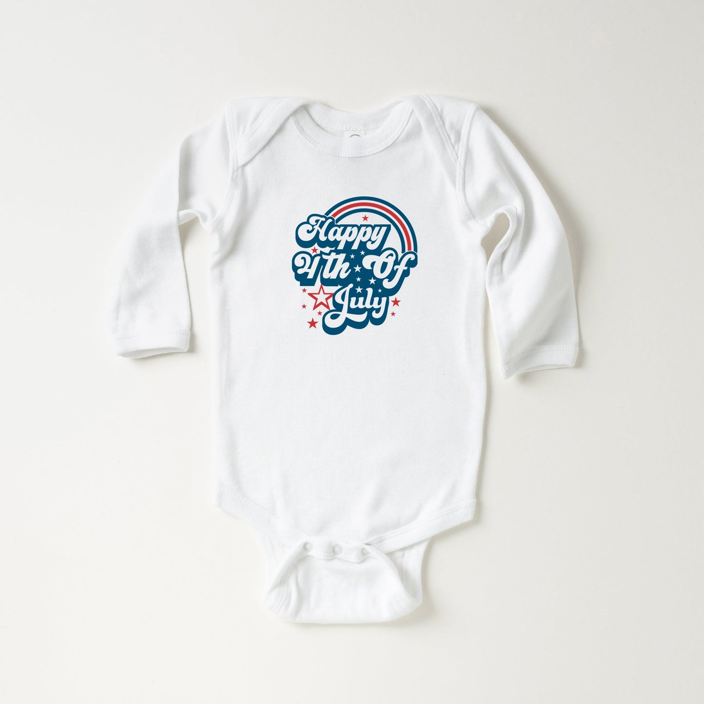 Happy 4th of July Rainbow | Baby Long Sleeve Onesie