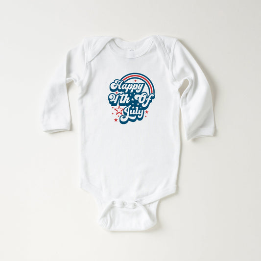 Happy 4th of July Rainbow | Baby Long Sleeve Onesie