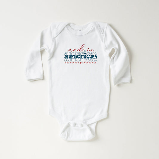 Made In America Stacked | Baby Long Sleeve Onesie