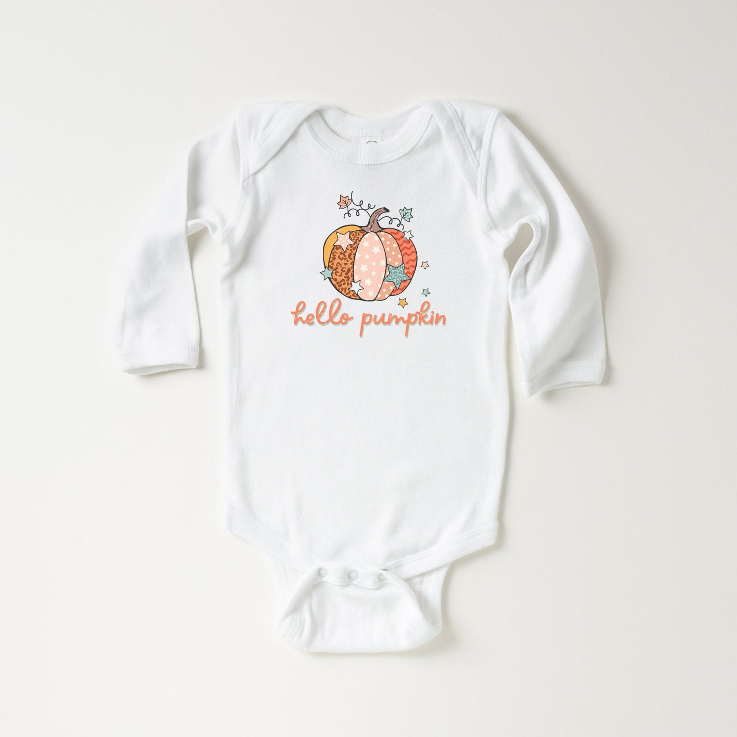 Hello Pumpkin Colorful Stars | Baby Long Sleeve Onesie