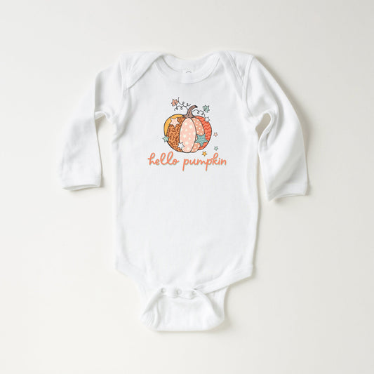 Hello Pumpkin Colorful Stars | Baby Long Sleeve Onesie