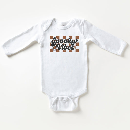 Checkered Spooky Vibes | Baby Long Sleeve Onesie
