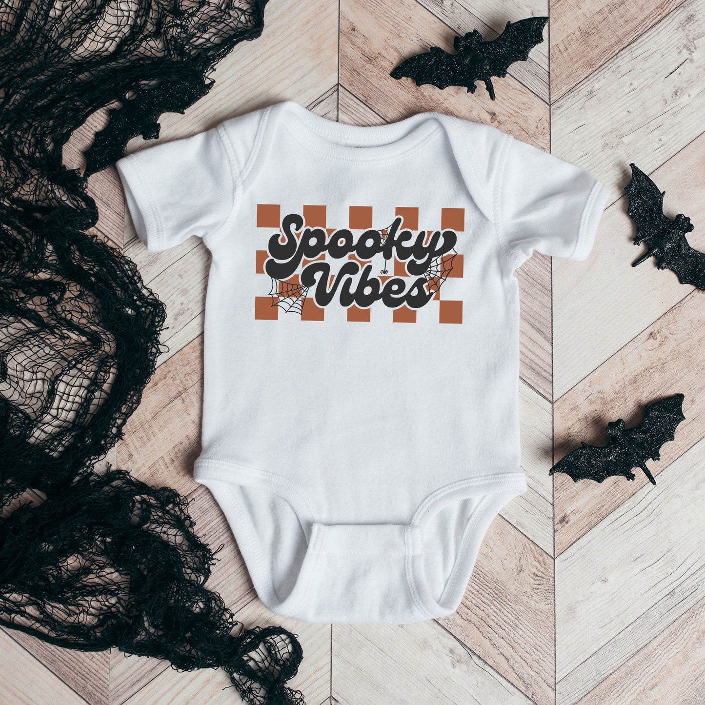 Checkered Spooky Vibes | Baby Onesie